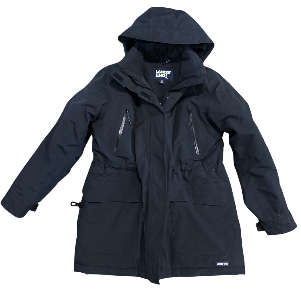 Lands End Black Women’s Heavy Winter Coat Hooded Size Medium (10-12)